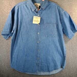 Vintage NWT Faded Glory Men's XL Denim Chambray‎ Short Sleeve Button Down Shirt